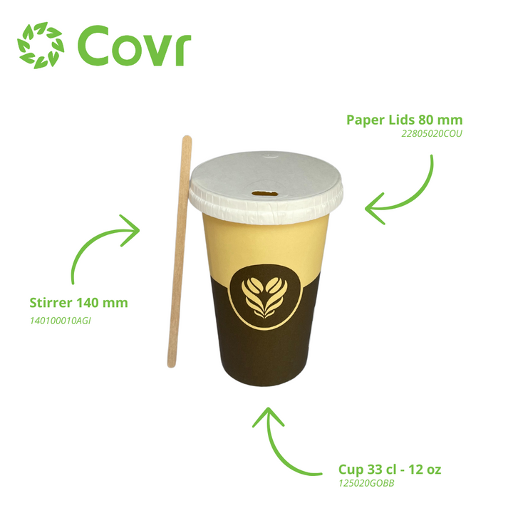 Vasos de Cartón Barista 33 cl - 12 oz - 280 + 18 gsm - Gran Formato para Bebidas Calientes