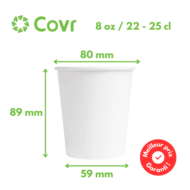 Weiße Kartonbecher 25 Cl / 8 oz - 250 + 18 g / m²