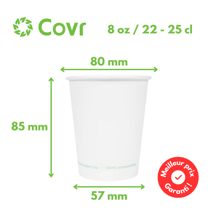 Vasos de cartón sin plástico 25 cl / 8 oz - 255 gsm