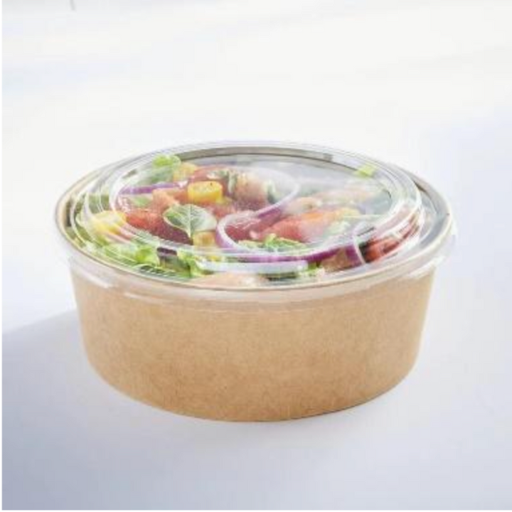 Combo Bols Kraft/Saladiers Carton brun 1100ml + couvercles rPET (200+200 unités)
