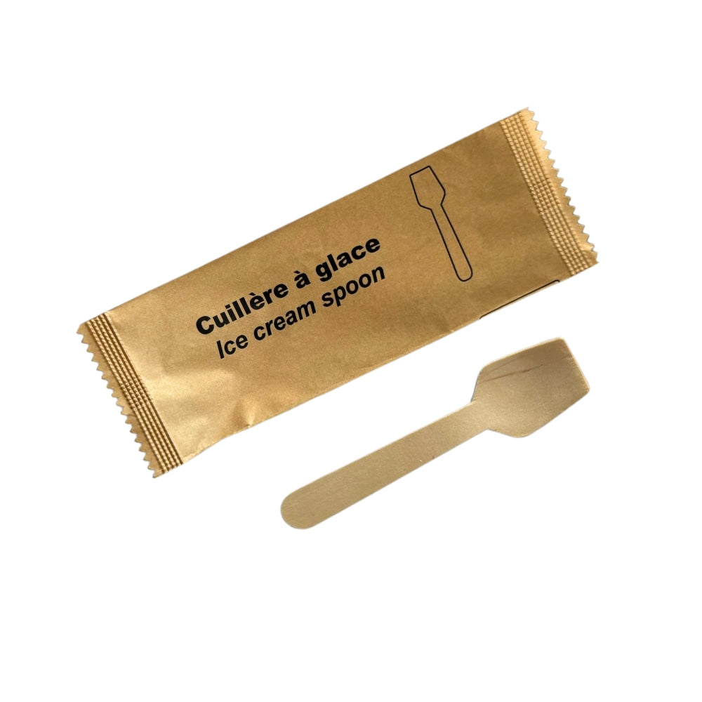 Colher de gelado de madeira em embalagem individual