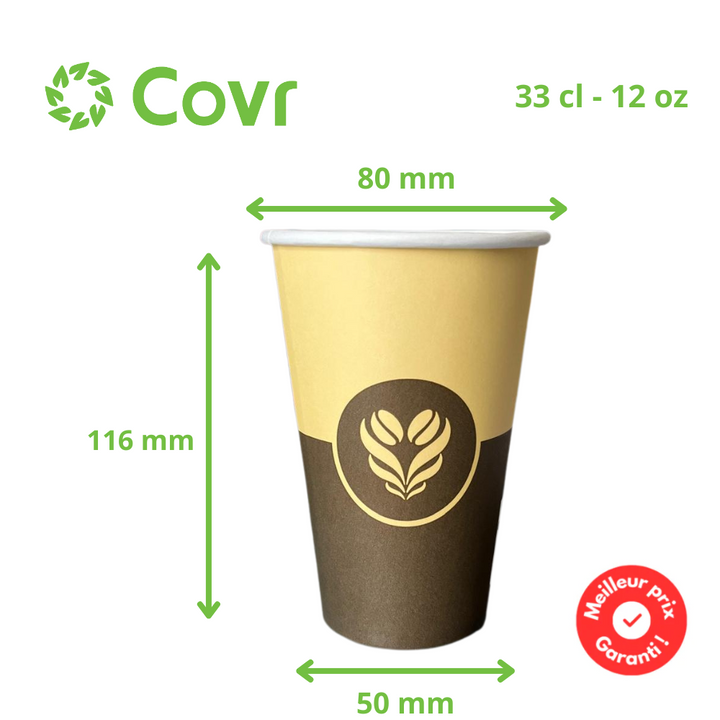 Vasos de Cartón Barista 33 cl - 12 oz - 280 + 18 gsm - Gran Formato para Bebidas Calientes