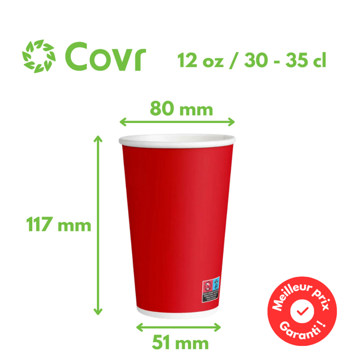 Red paper cups 33 cl / 12 oz cold drinks - 12 + 260 + 15 gsm