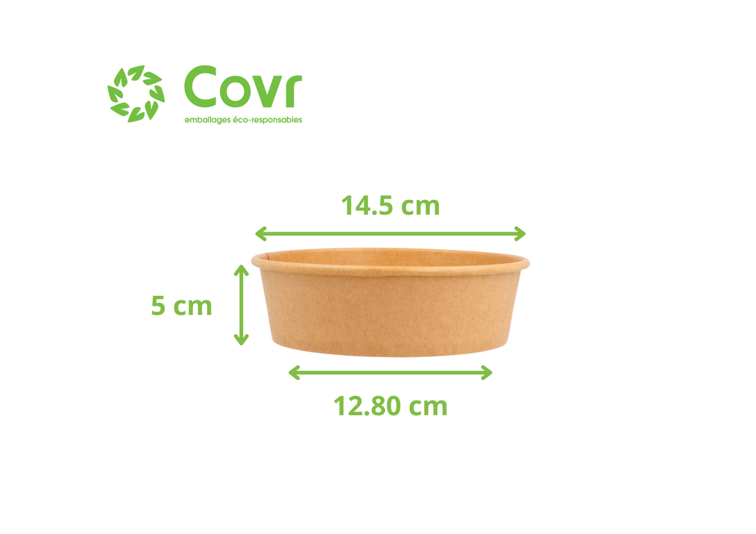 Combo Bols Kraft/Saladiers Carton brun 550ml + couvercles rPET (300+300 unités)