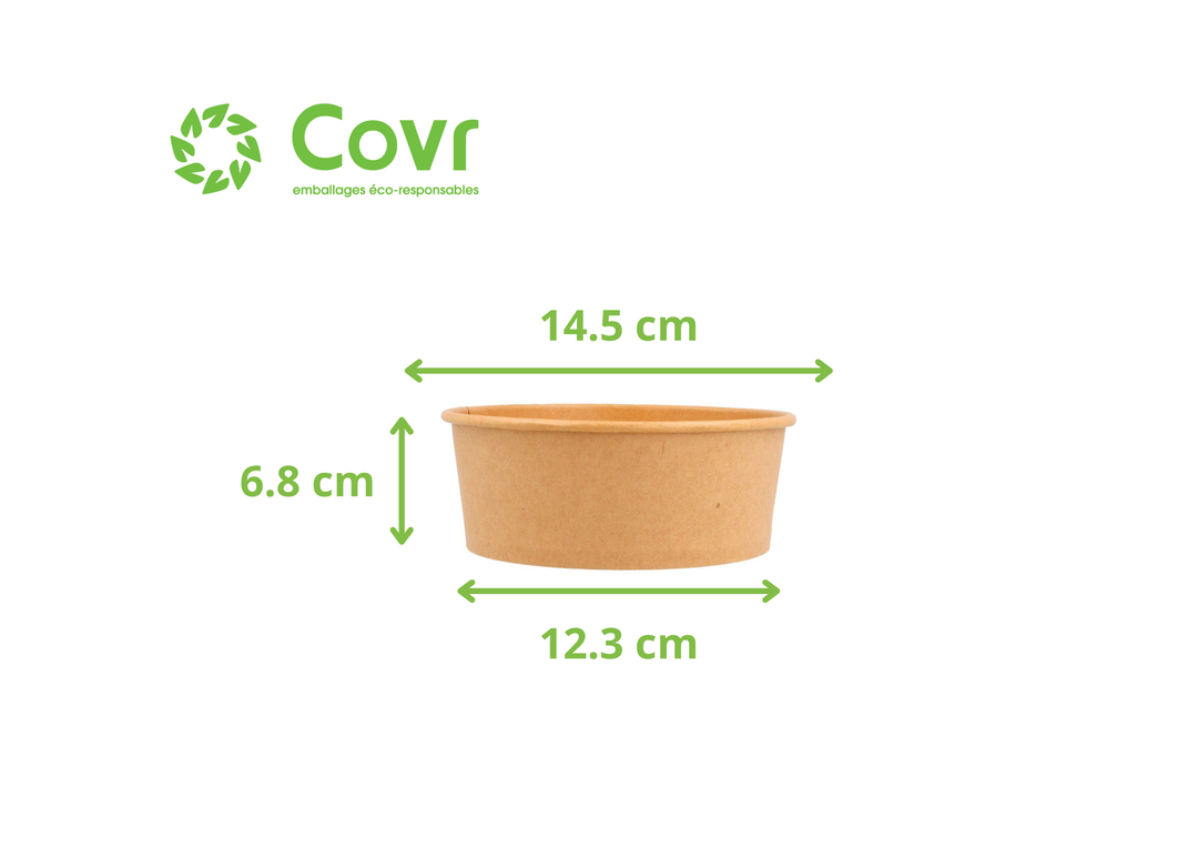 Combo Bols Kraft/saladiers carton brun 750ml + couvercles rPET (300+300 unités)