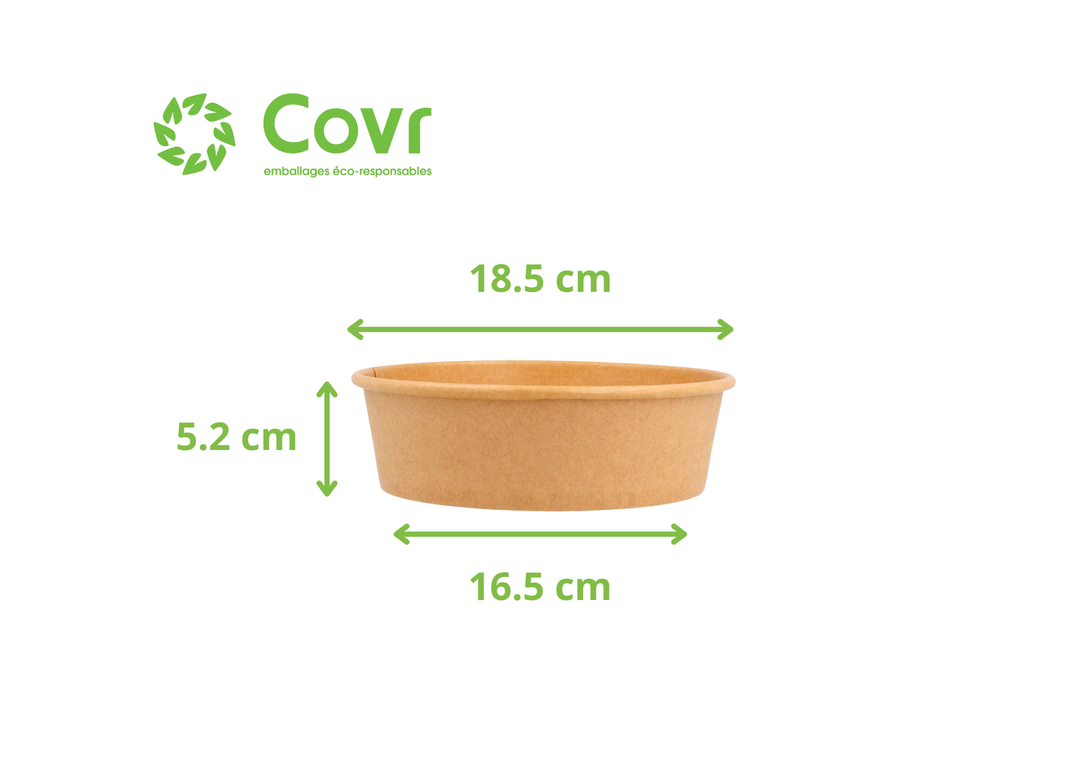 Combo Bols Kraft/Saladiers Carton brun 1100ml + couvercles rPET (200+200 unités)