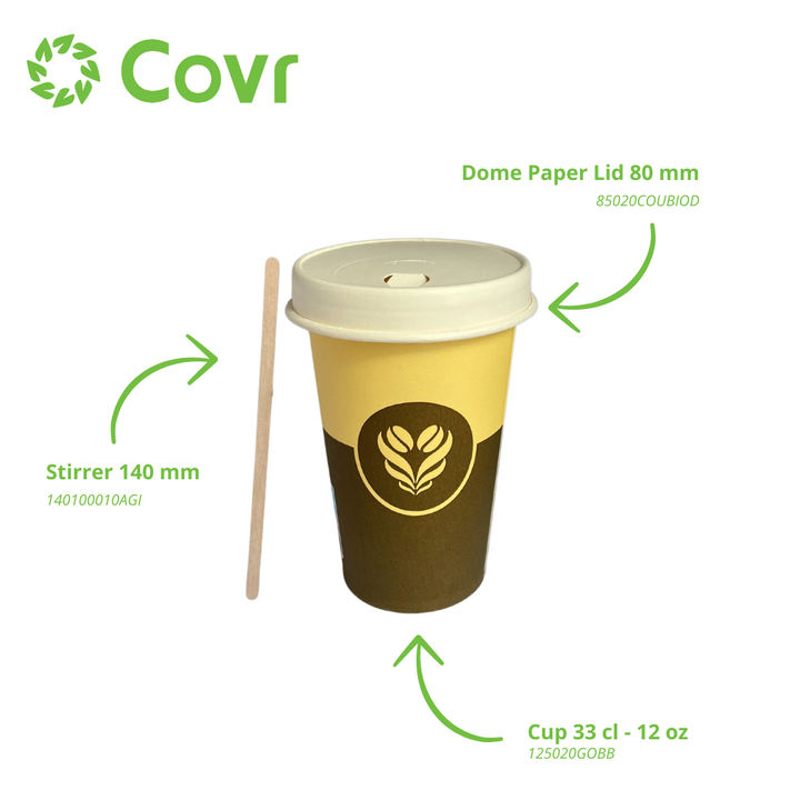 Vasos de Cartón Barista 33 cl - 12 oz - 280 + 18 gsm - Gran Formato para Bebidas Calientes