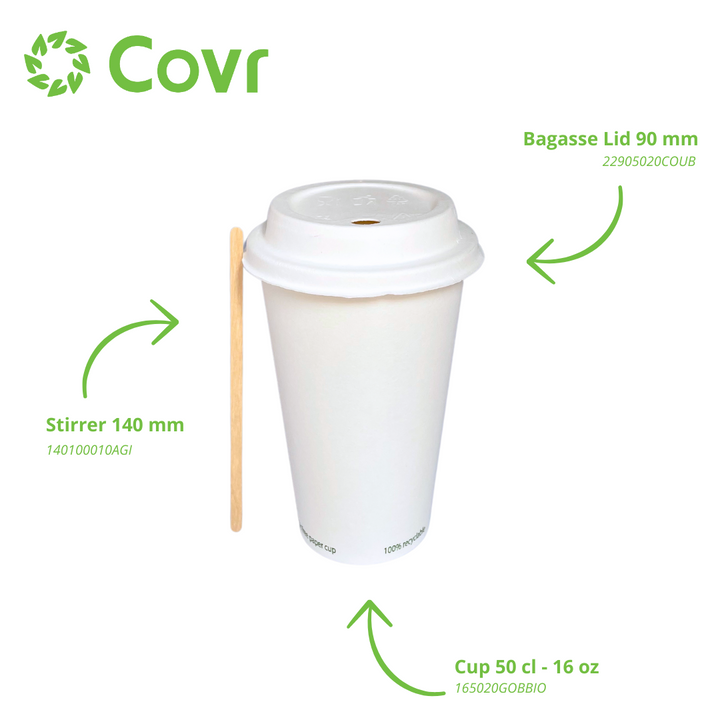 Gobelets Carton blancs sans plastique 50 cl - 16 oz - 320 g/m²