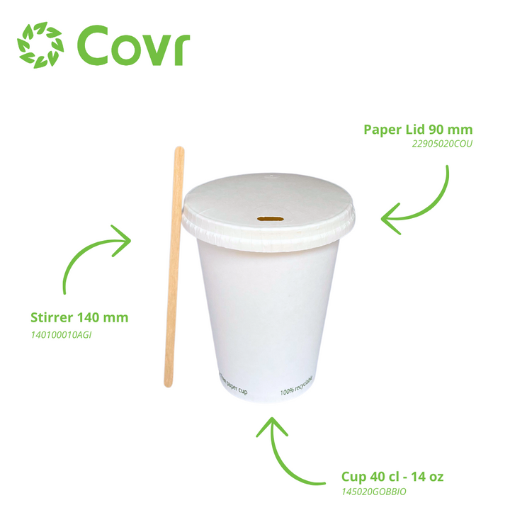 White cardboard cups without plastic 40 cl - 14 oz (1000 units) - 300 g/m²