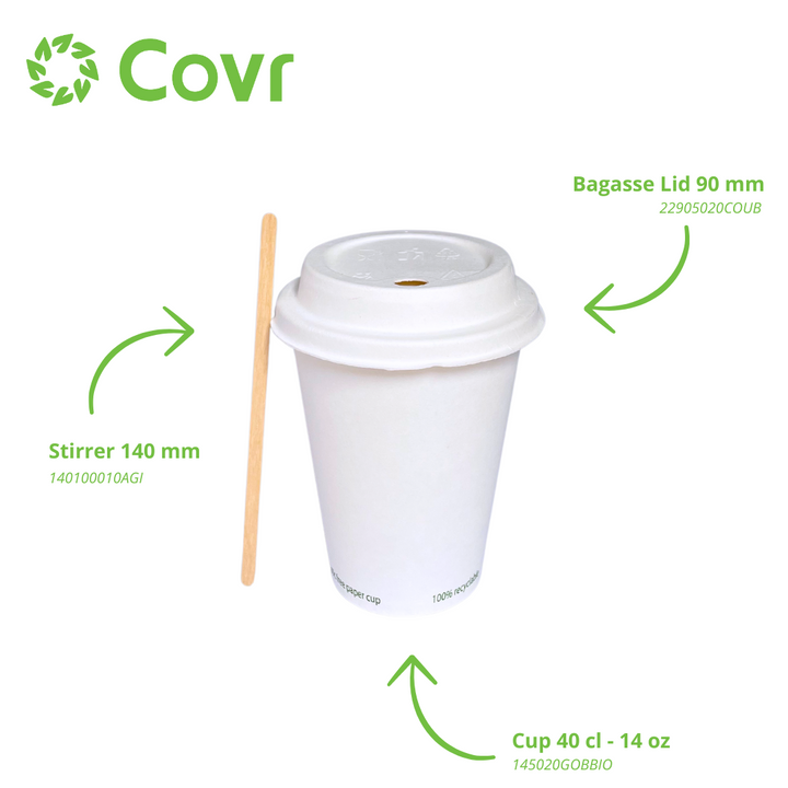 White cardboard cups without plastic 40 cl - 14 oz (1000 units) - 300 g/m²