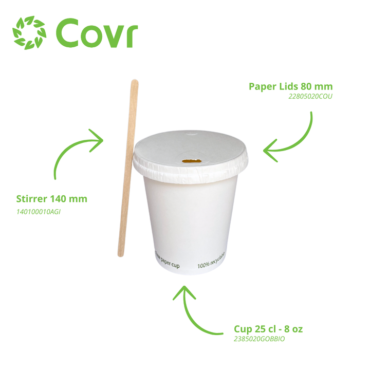 Vasos de cartón sin plástico 25 cl / 8 oz - 255 gsm
