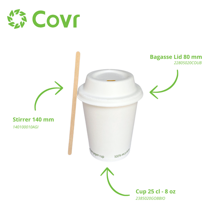 Vasos de cartón sin plástico 25 cl / 8 oz - 255 gsm