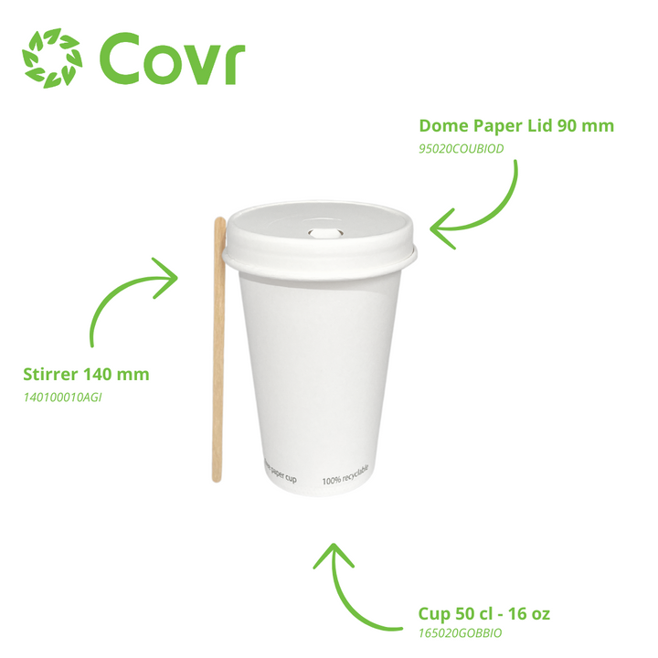 Gobelets Carton blancs sans plastique 50 cl - 16 oz - 320 g/m²