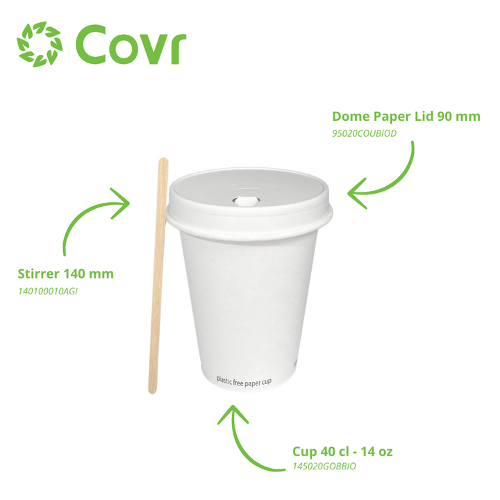 White cardboard cups without plastic 40 cl - 14 oz (1000 units) - 300 g/m²