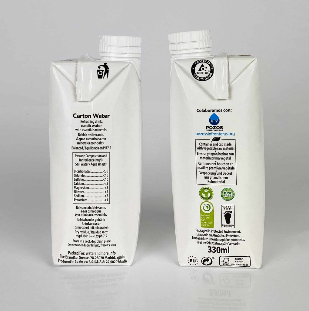 Brique d'eau en carton personnalisée sur le côté