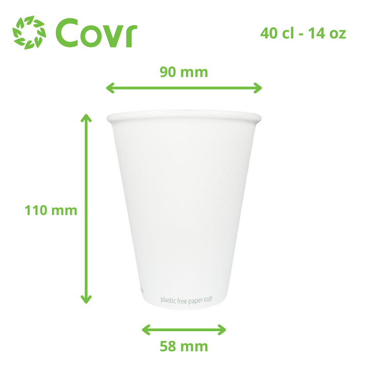 White cardboard cups without plastic 40 cl - 14 oz (1000 units) - 300 g/m²
