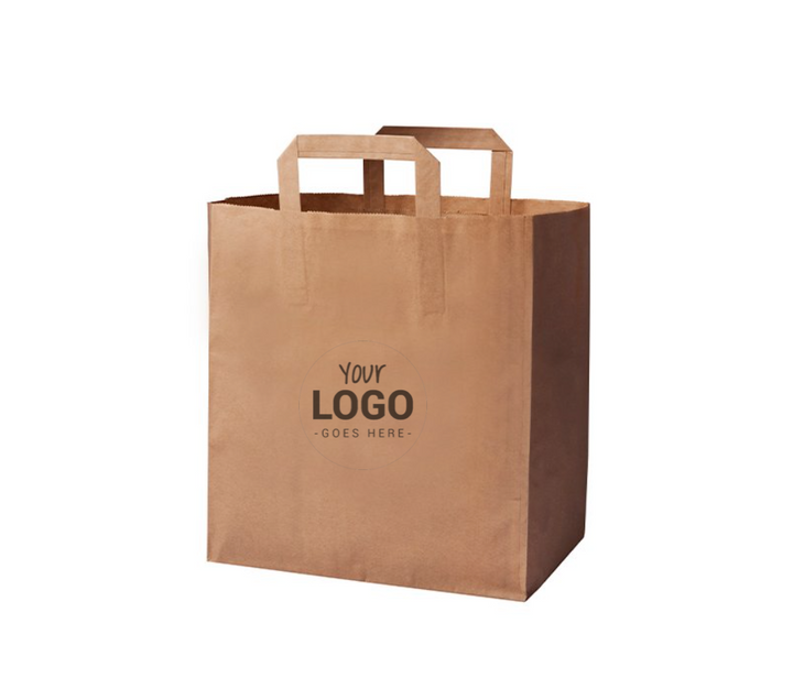 Sac en papier kraft brun / blanc personnalisé avec poignée 26 x 17 x 27 cm
