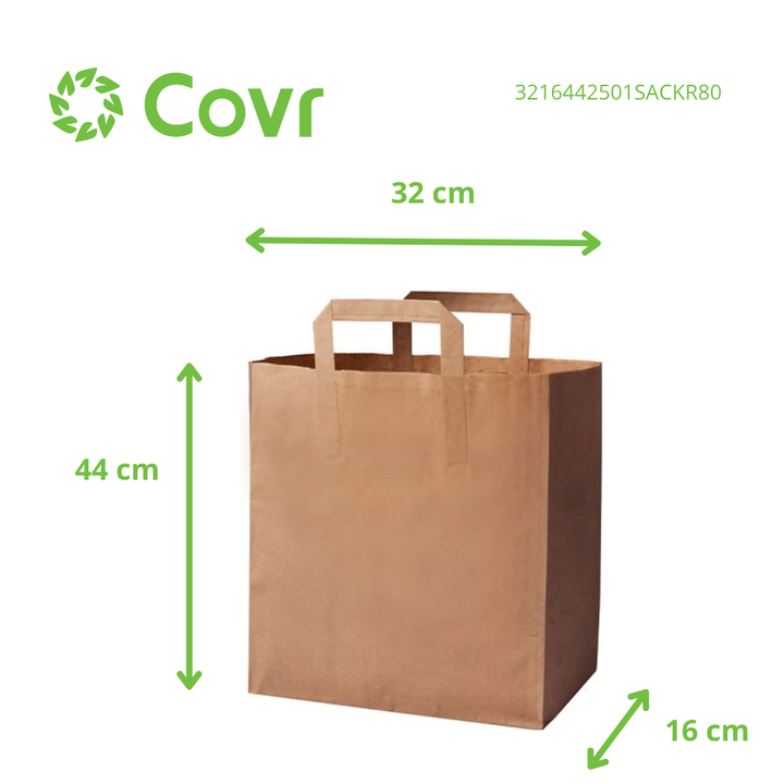 Bolsas de papel Kraft reciclado de 32+16 x 44 cm