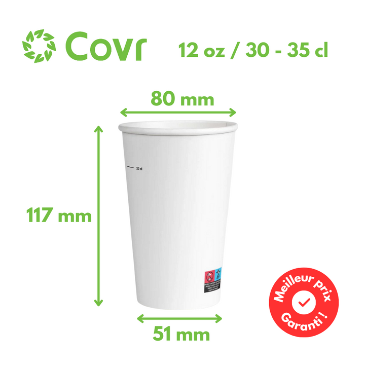 White paper cups 33 cl / 12 oz