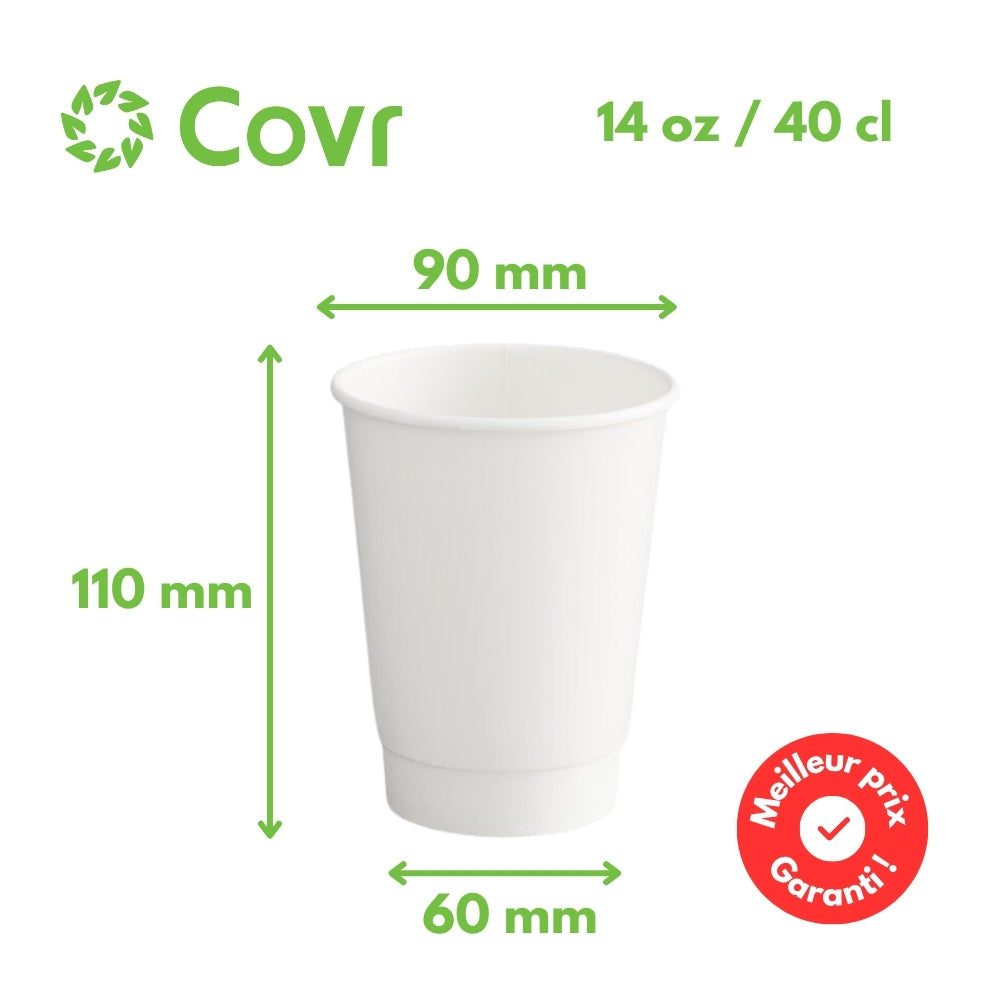 Bicchiere di Carta Bianco senza film plastico doppia parete 40 cl / 14 oz