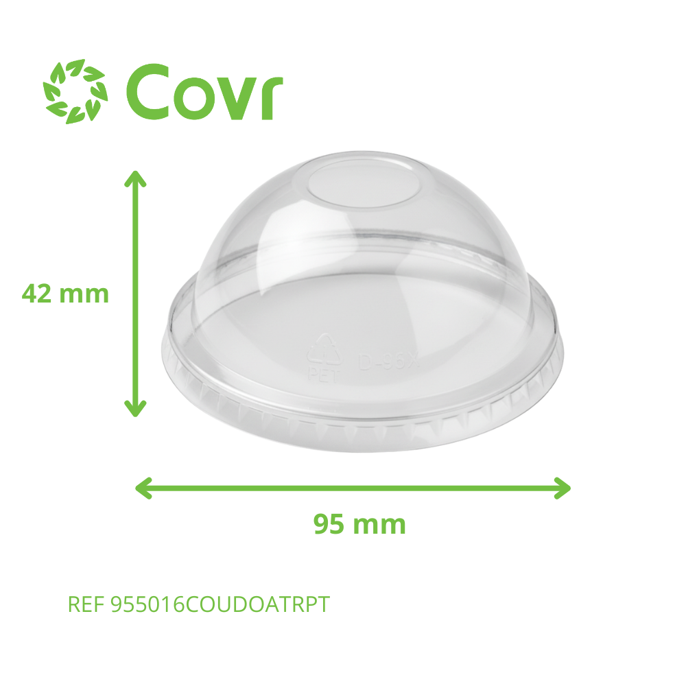 Tapa de cúpula con abertura de rPET para Vaso Plástico (95mm)