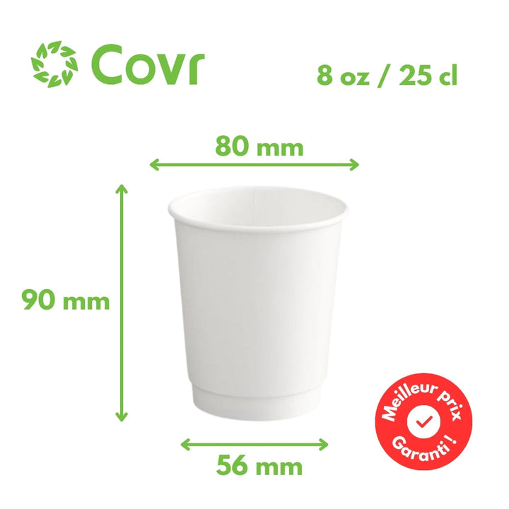 Bicchiere di Carta Bianco senza film plastico doppia parete 8 oz / 25 cl