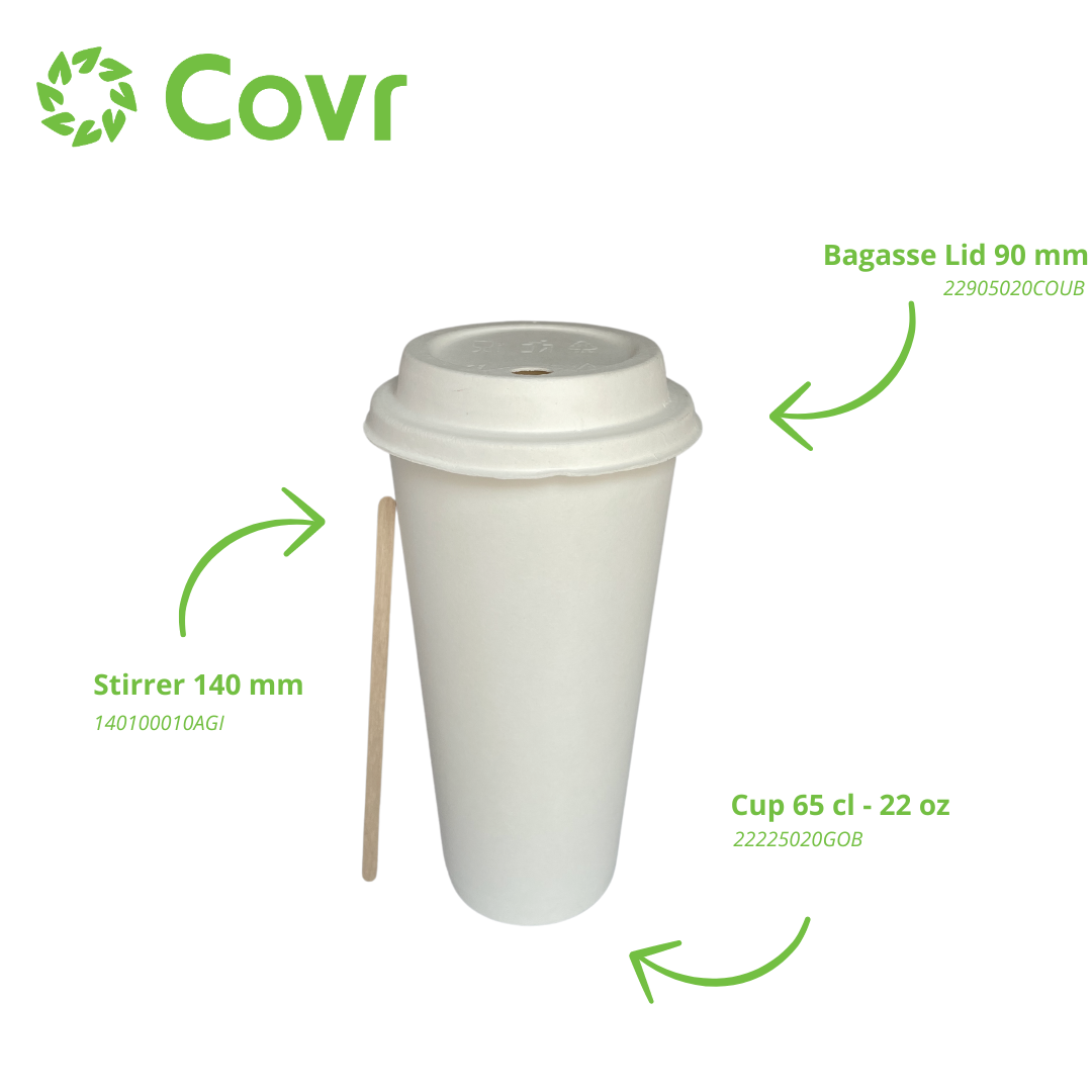 Vasos desechables de papel Blancos 65 Cl / 22 oz - 300 + 18 g / m²