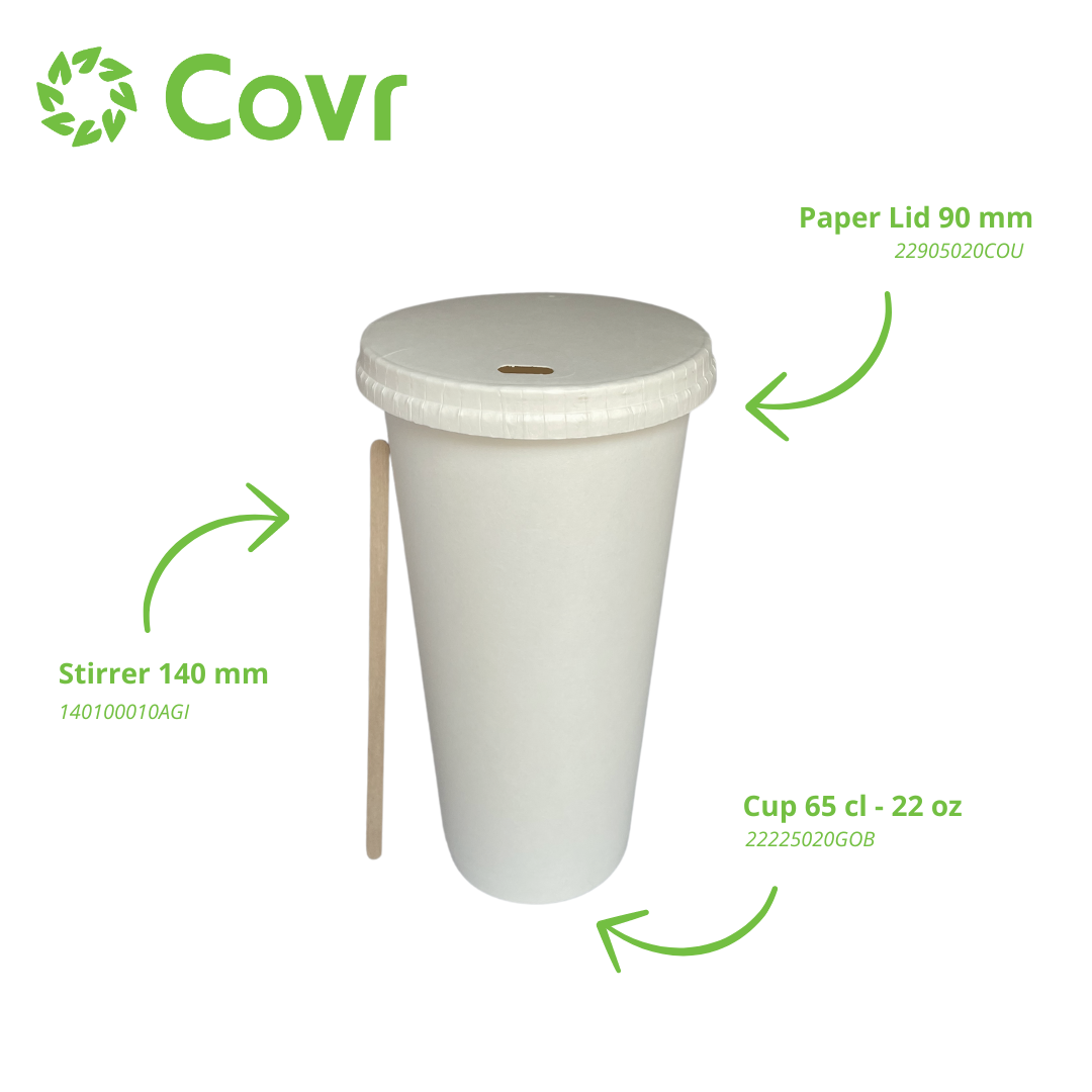 Vasos desechables de papel Blancos 65 Cl / 22 oz - 300 + 18 g / m²