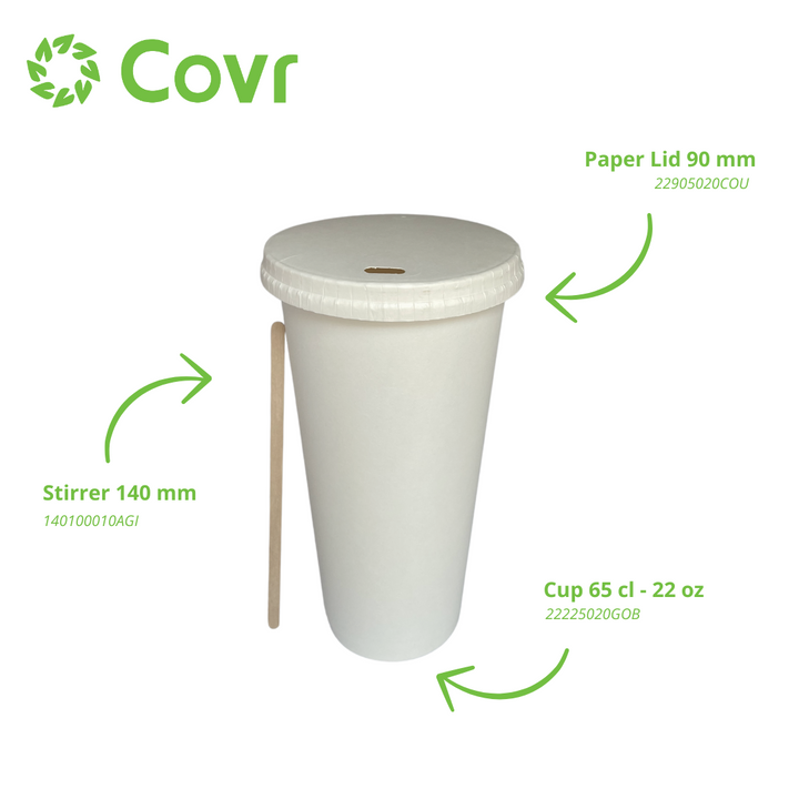 Vasos desechables de papel Blancos 65 Cl / 22 oz - 300 + 18 g / m²