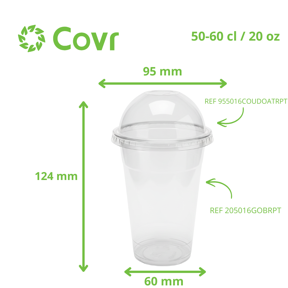 Tapa de cúpula con abertura de rPET para Vaso Plástico (95mm)