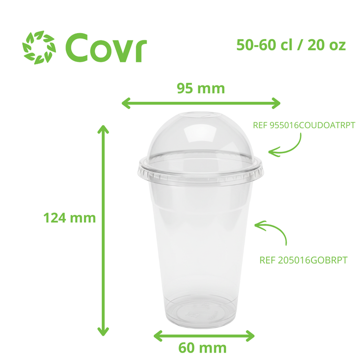 Tapa de cúpula con abertura de rPET para Vaso Plástico (95mm)