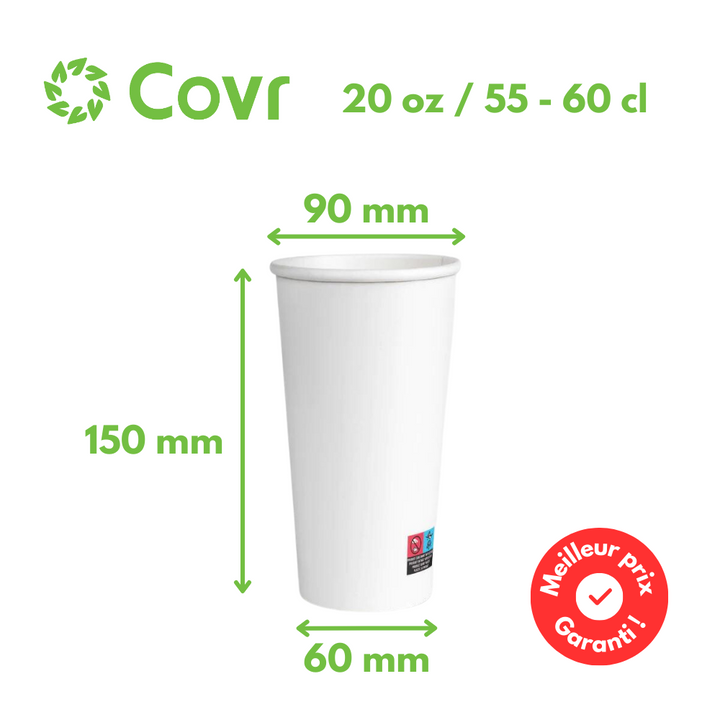 Vasos de cartón blancos 60 cl / 20 oz - 300 + 18 gsm