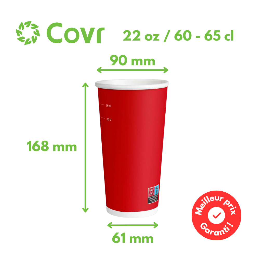 Vasos de cartón rojos 65 cl / 22 oz bebidas frías