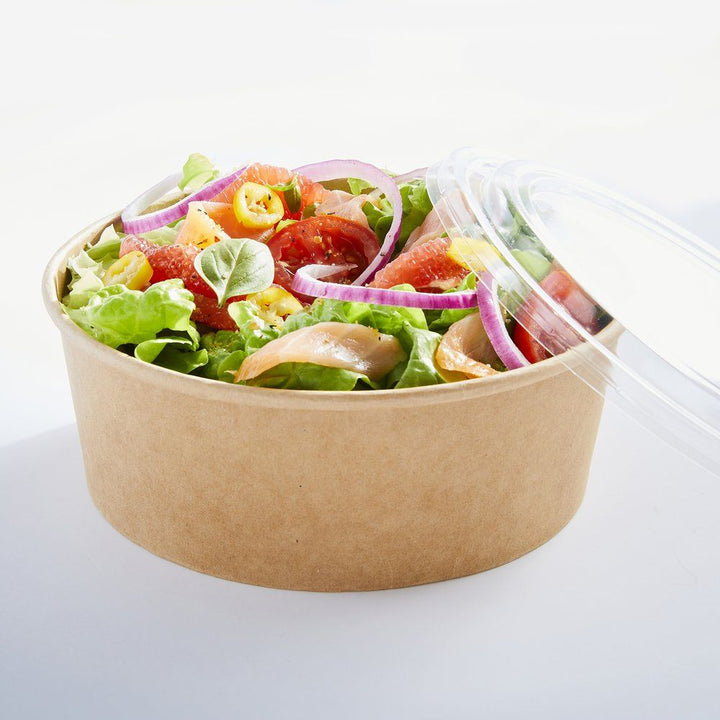 Combo Kraft bowls/brown cardboard salad bowls 750ml + rPET lids (300+300 units)