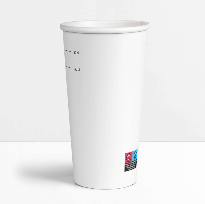Vasos desechables de papel Blancos 65 Cl / 22 oz - 300 + 18 g / m²