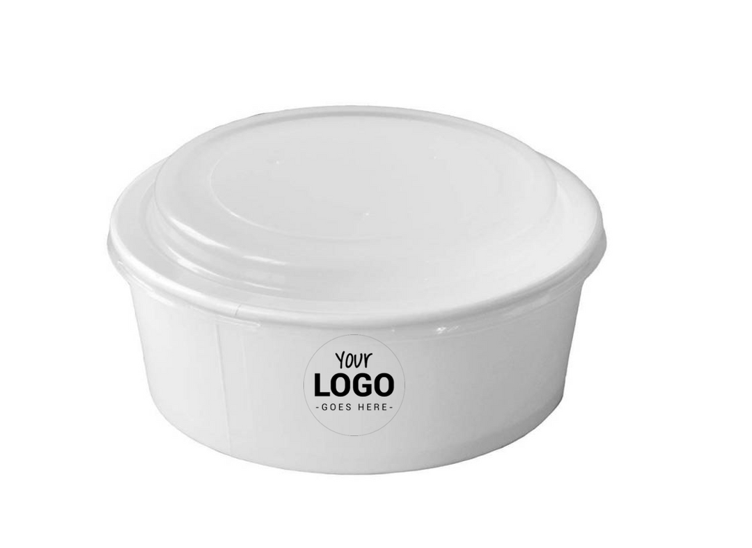 Customized white cardboard bowls/salad bowls 1100ml + rPET lids (from 10,000)